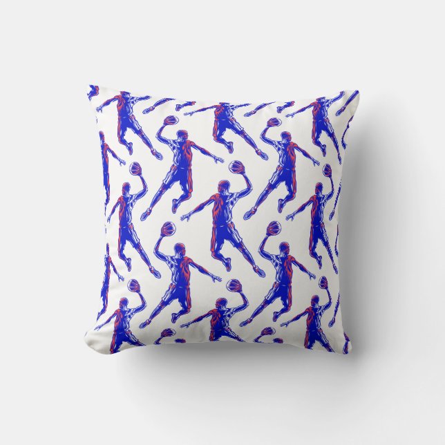 Basketball Player Slam Dunk, Red and Blue Design Throw Pillow (Front)