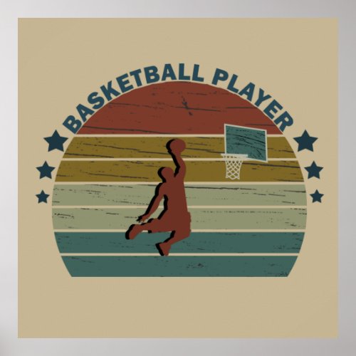 basketball player slam dunk retro sunset poster