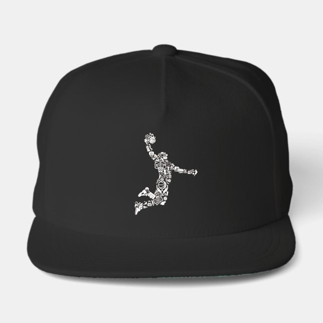 Basketball Player Slam Dunk Symbology Snap Back Hat (Front)