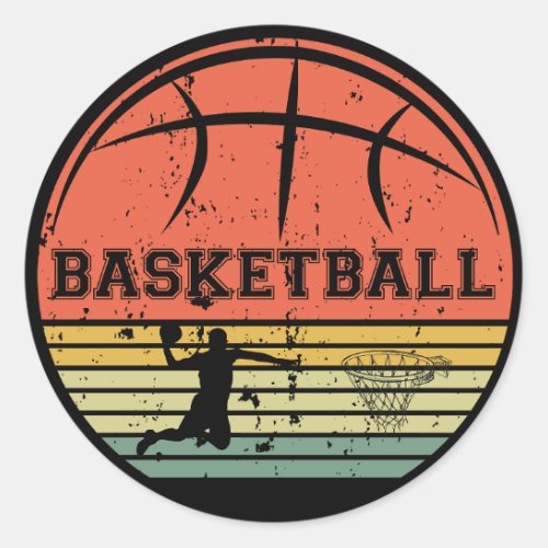 Basketball player slam dunk vintage retro sunset classic round sticker