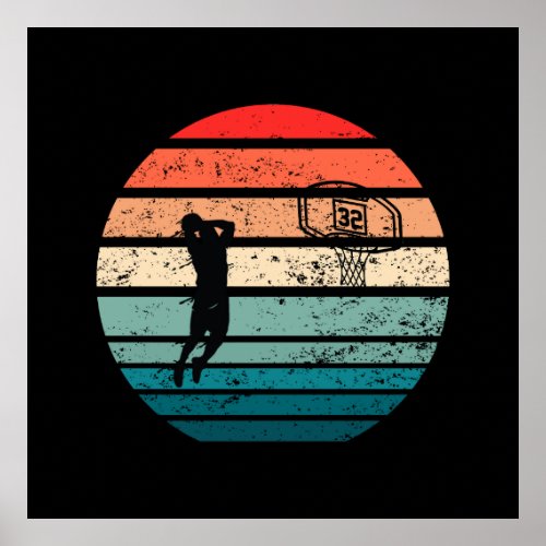 Basketball player slam dunk vintage retro sunset poster