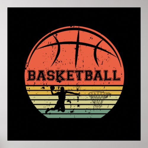 Basketball player slam dunk vintage retro sunset poster
