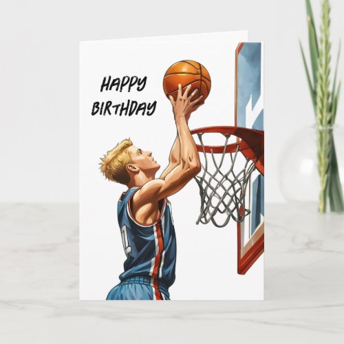 Basketball Player Slam Dunk Watercolor Birthday Card