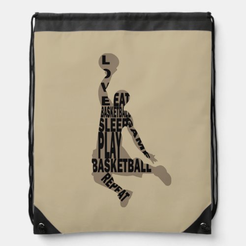 Basketball player slam dunk with full body text drawstring bag