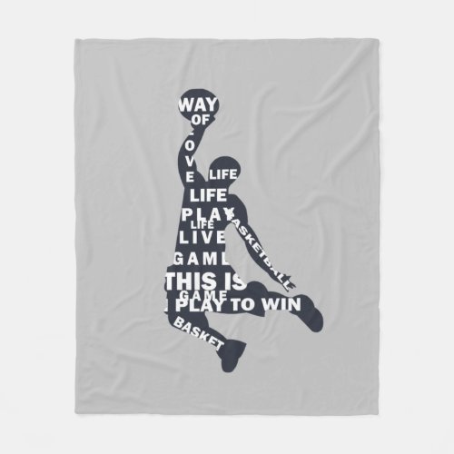 Basketball player slam dunk with full body text fleece blanket