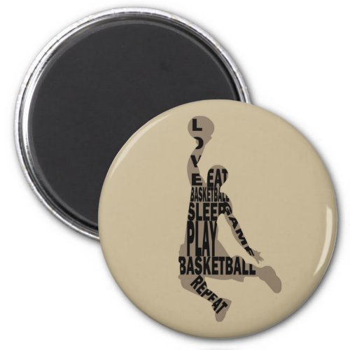 Basketball player slam dunk with full body text magnet