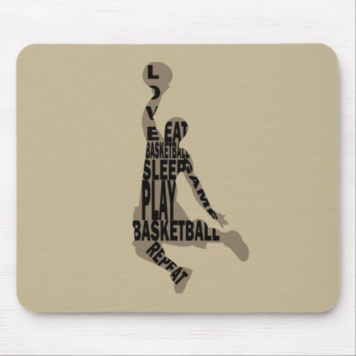 Basketball player slam dunk with full body text mouse pad