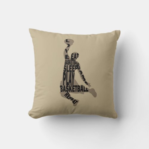 Basketball player slam dunk with full body text throw pillow