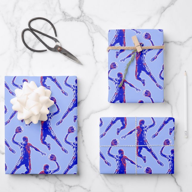 Basketball Player Slam Dunk Wrapping Paper Sheets (Front)