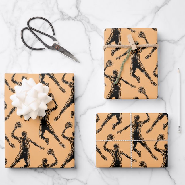Basketball Player Slam Dunk Wrapping Paper Sheets (Front)