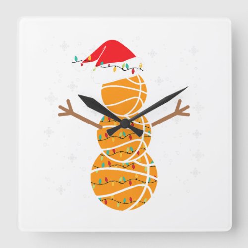 Basketball Player Snowman Santa Basketballs Light  Square Wall Clock