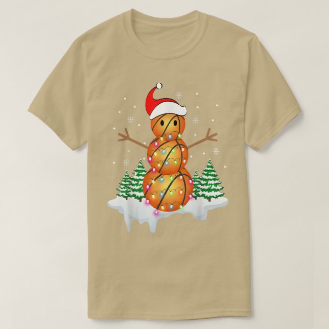 Basketball Player Snowman Santa Basketballs Light  T-Shirt (Design Front)