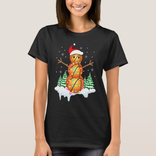 Basketball Player Snowman Santa Basketballs Light  T_Shirt