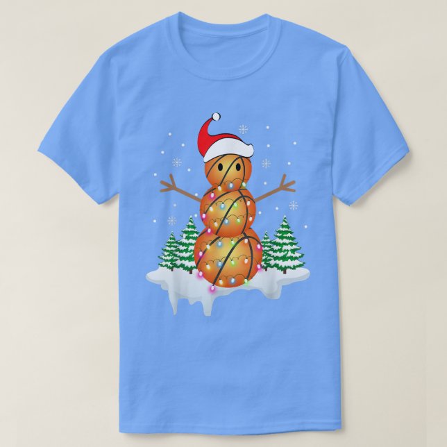 Basketball Player Snowman Santa Basketballs Light  T-Shirt (Design Front)
