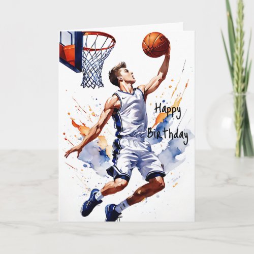 Basketball Player Splash Watercolor Happy Birthday