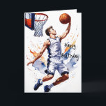 Basketball Player Splash Watercolor Happy Birthday Card<br><div class="desc">Dunk into birthday bliss with our slammin' basketball-themed card! Featuring a dynamic image of a young baller making moves on the court, it's a surefire way to score big on their special day. Customize the message inside to add that personal touch and make their celebration extra memorable. It's the perfect...</div>