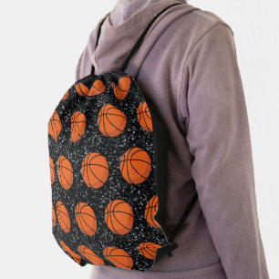 Basketball Player Sport Ball Elegant Black Glitter Drawstring Bag