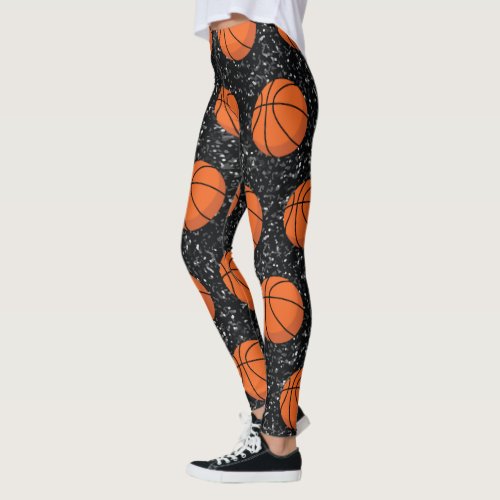Basketball Player Sport Ball Elegant Black Glitter Leggings