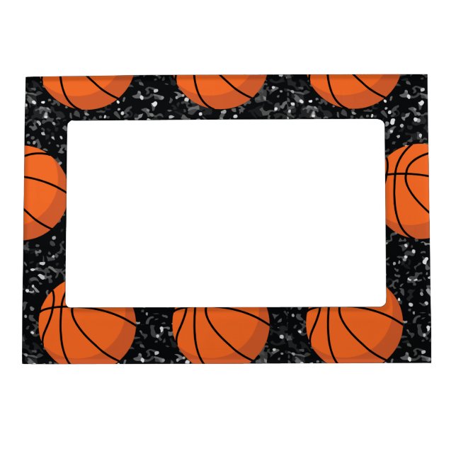 Basketball Player Sport Ball Elegant Black Glitter Magnetic Frame (Front)
