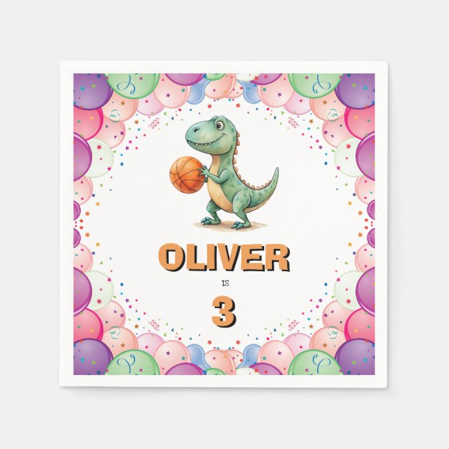 Basketball Player T-rex Birthday Napkins (Front)