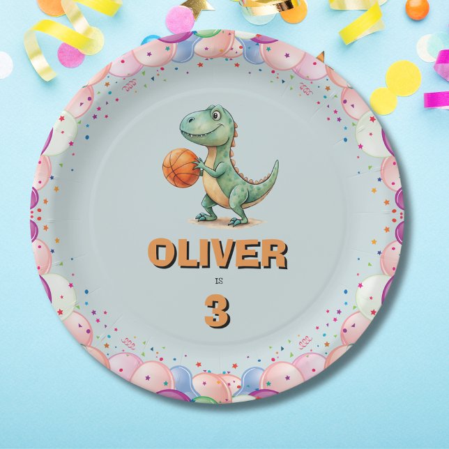 Basketball Player T-rex Birthday Paper Plates (Creator Uploaded)