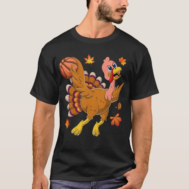 Basketball Player Turkey Day Funny Thanksgiving T-Shirt (Front)