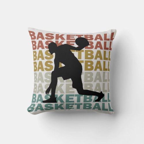 Basketball player vintage retro style text throw pillow
