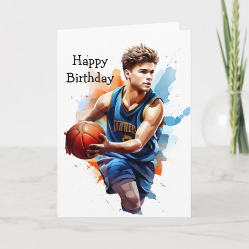Basketball Player Watercolor Happy Birthday Card
