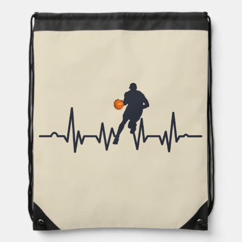 basketball player with heartbeat drawstring bag