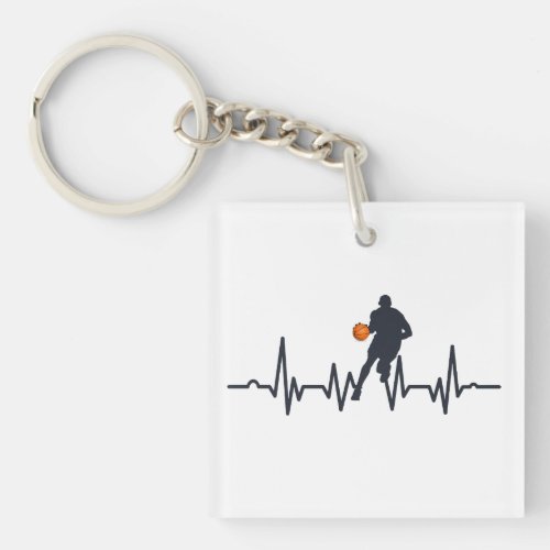 basketball player with heartbeat keychain