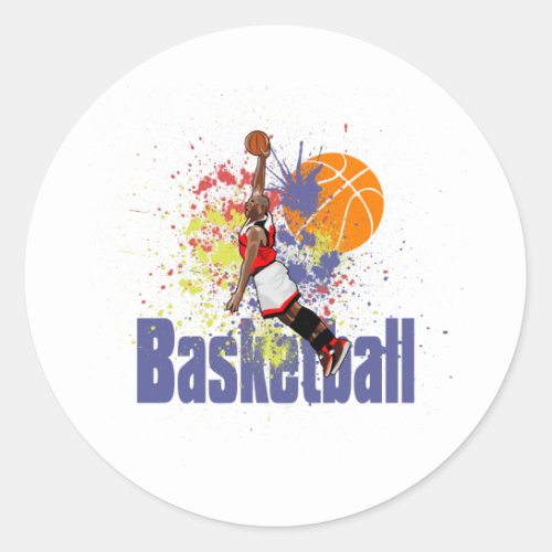 Basketball Player With Paint Splashes Classic Round Sticker