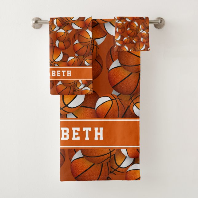 basketball players athletic girls name orange bath towel set (Insitu)