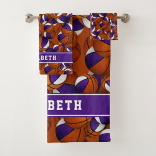 basketball players athletic girls name purple bath towel set