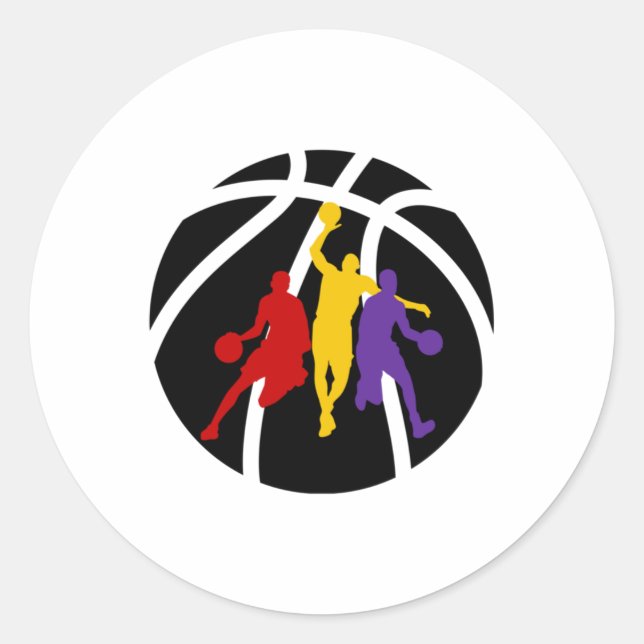 Basketball Players Cool Colourful Art Design Train Classic Round Sticker (Front)