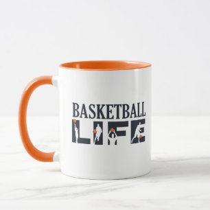 Basketball players driblling with orange ball mug