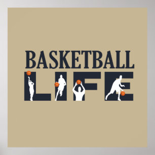 Basketball players driblling with orange ball poster