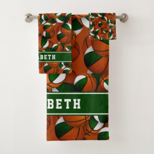 basketball players girls sports team colors green bath towel set