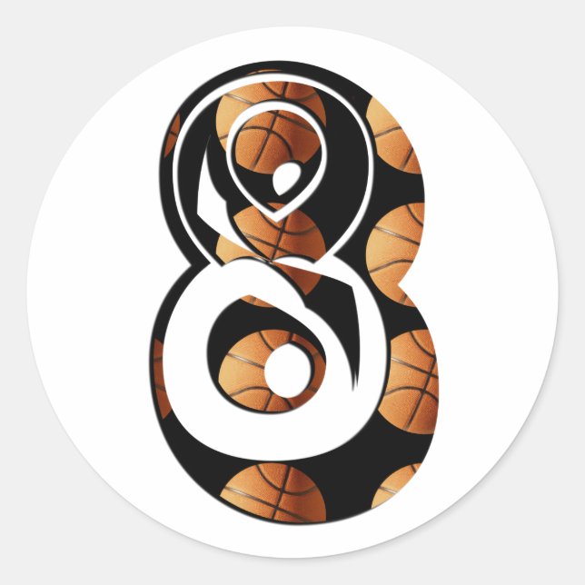 Basketball Players Number Eight With Basketballs,  Classic Round Sticker (Front)