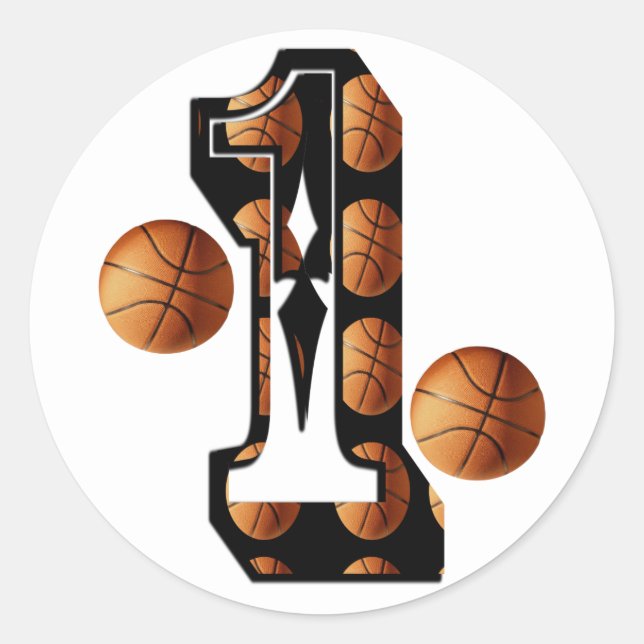 Basketball Players Number One With Basketballs,  Classic Round Sticker (Front)