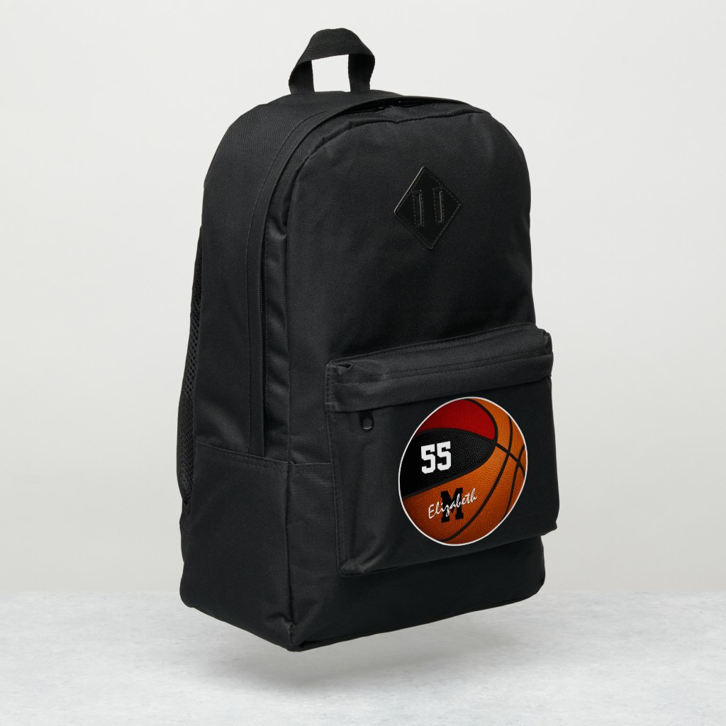 basketball players red black team colors backpack