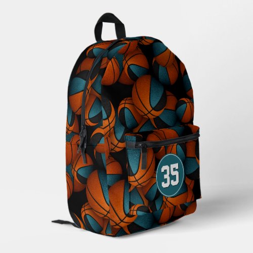 Basketball players teal black team colors printed backpack