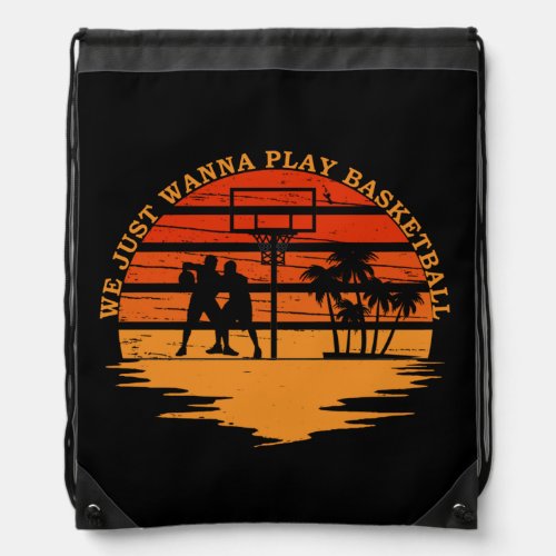 Basketball players vintage retro sunset style drawstring bag