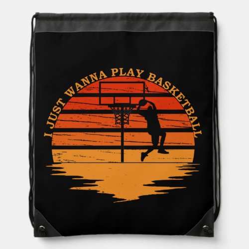 Basketball players vintage retro sunset style drawstring bag