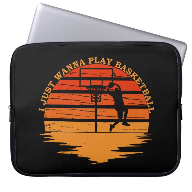 Basketball players vintage retro sunset style laptop sleeve (Front)