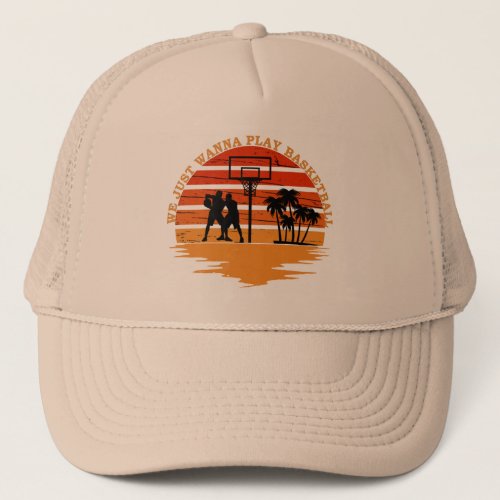Basketball players vintage retro sunset style trucker hat