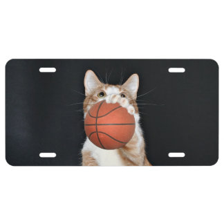 Basketball playing tabby cat license plate