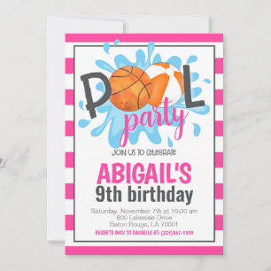 Basketball Pool Party Birthday Invitation