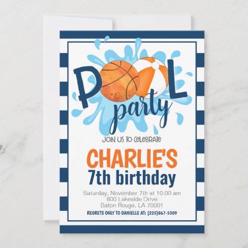 Basketball Pool Party Birthday Invitation