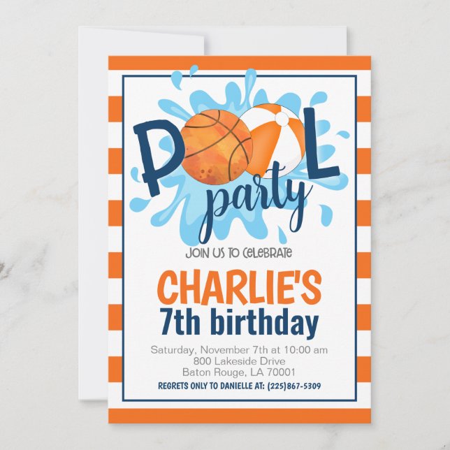 Basketball Pool Party Birthday Invitation (Front)
