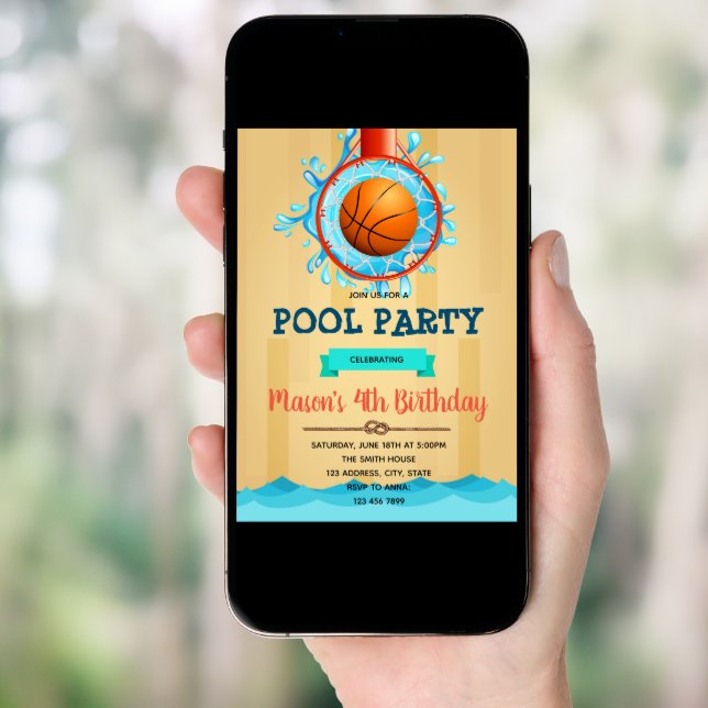 Basketball Pool Party invitation (Front Digital)